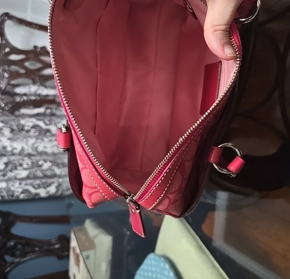 Coach Pink and White Signature Stripe Doctor Bag